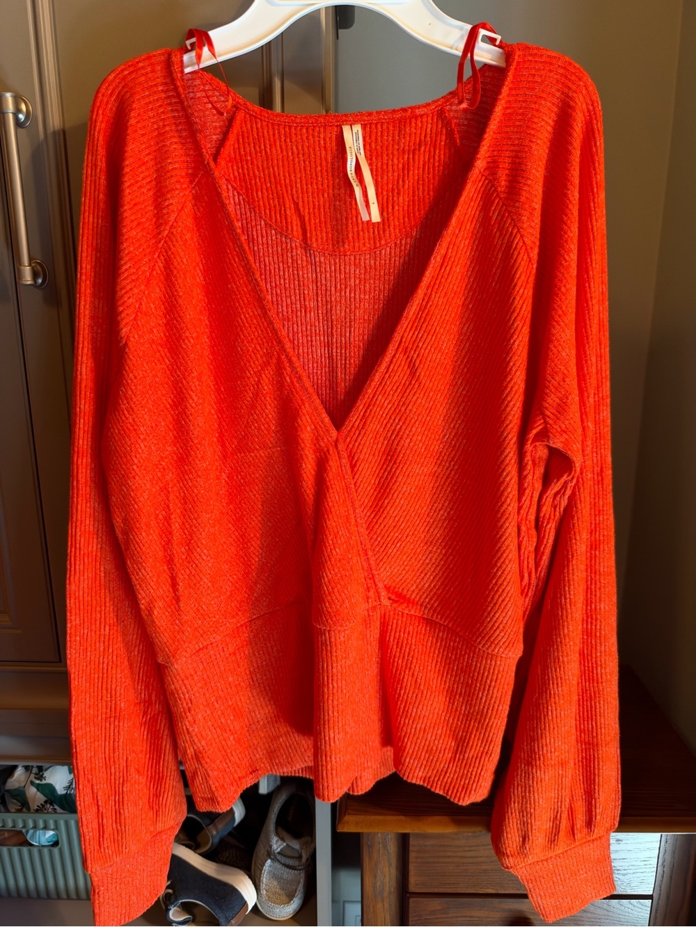 Anthropologie V-Neck Sweater in Vibrant Orange